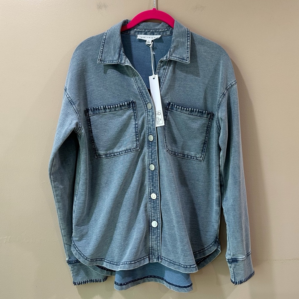 Jane And Delancey Womens S Blue Acid Wash Denim Shirt Jacket Shacket Long Sleeve